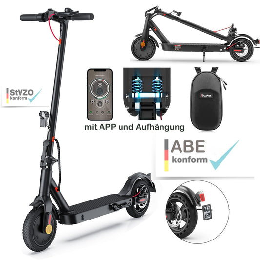 iScooter E Scooter mit Straßenzulassung ABE Max 30 km Reichweite, 350W Motor Elektroroller mit 8,5 Zoll Wabenreifen Duales Bremssystem und Doppelfederung für Herren Damen